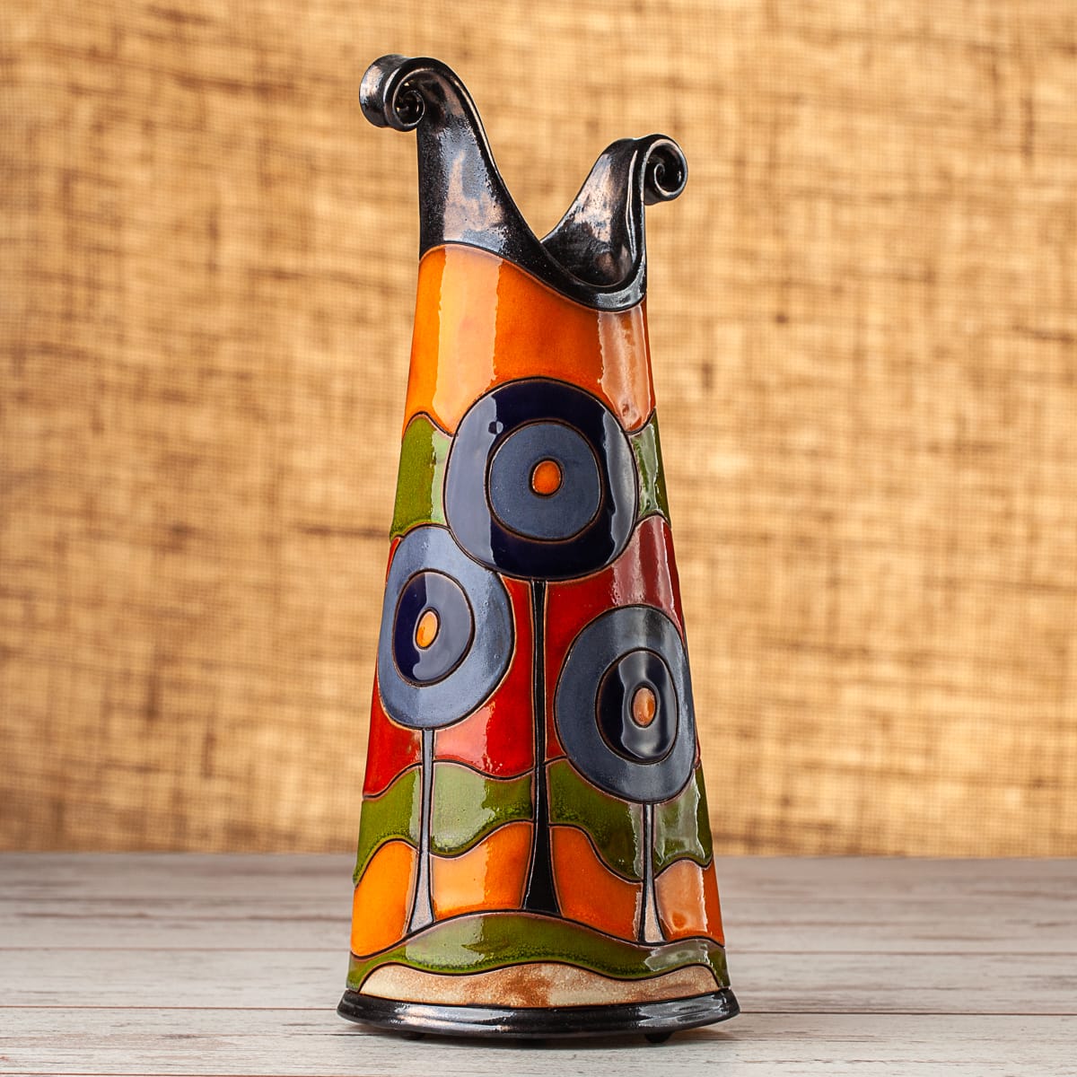 Тънка керамична ваза Сини дръвчета