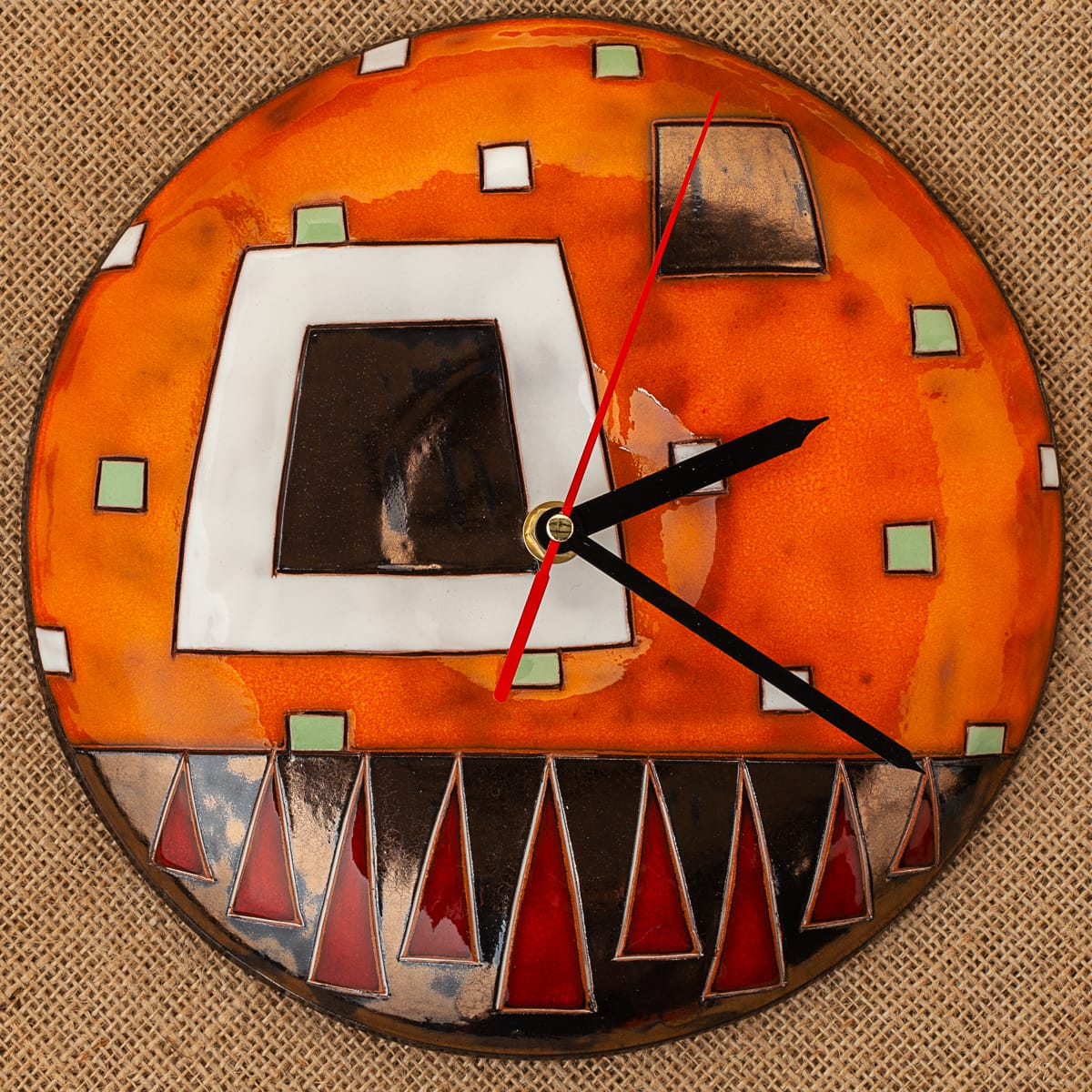 Ръчно изработен керамичен часовник Оранжеви квадрати