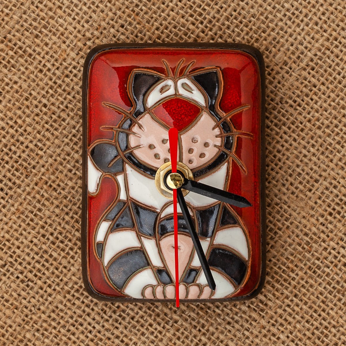 Керамичен часовник ръчна изработка Котка райе