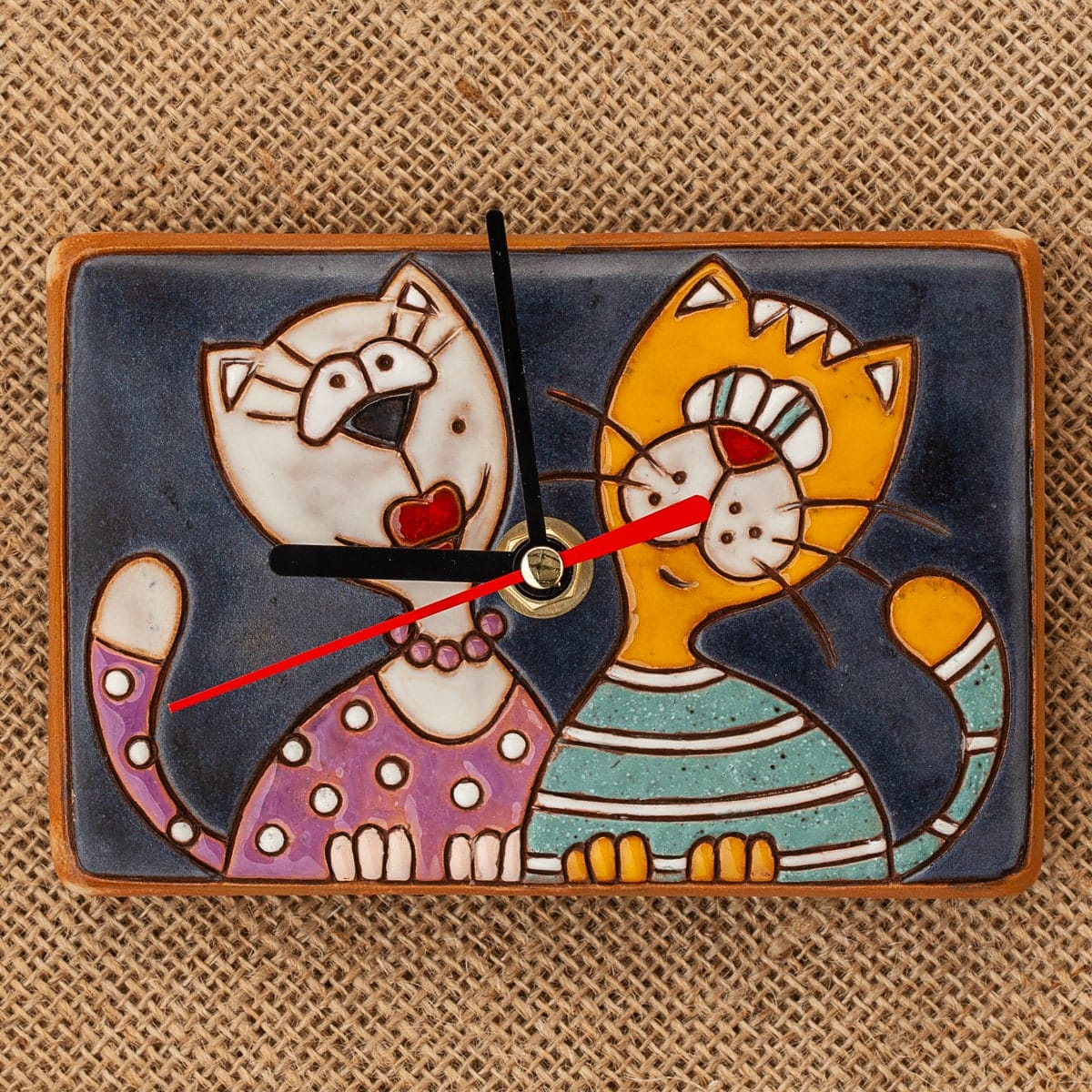 керамичен часовник ръчна изработка Котки портрет