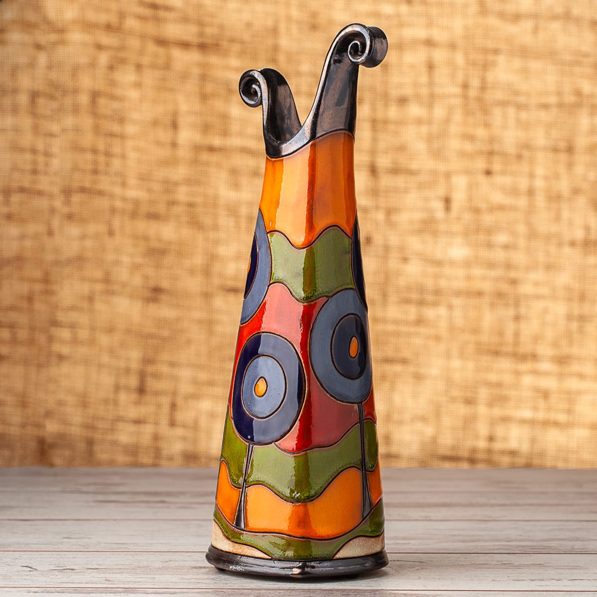 Тънка керамична ваза Сини дръвчета