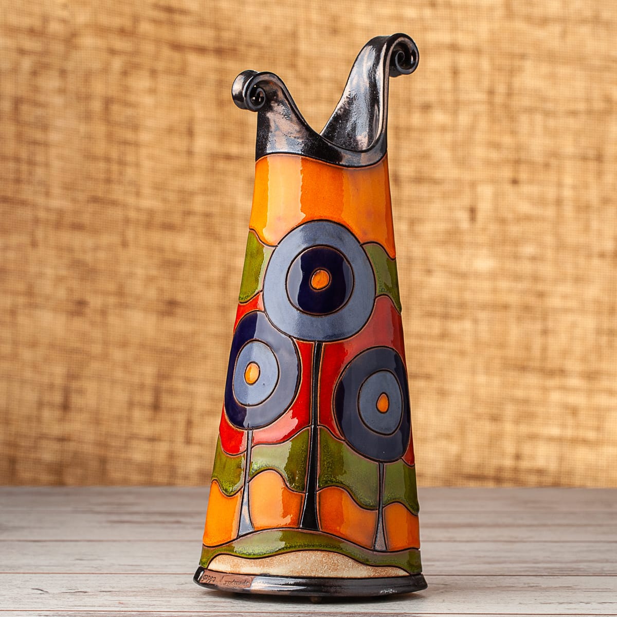 Тънка керамична ваза Сини дръвчета