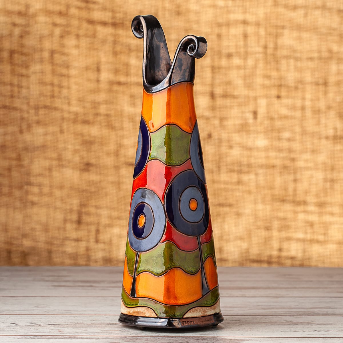 Тънка керамична ваза Сини дръвчета